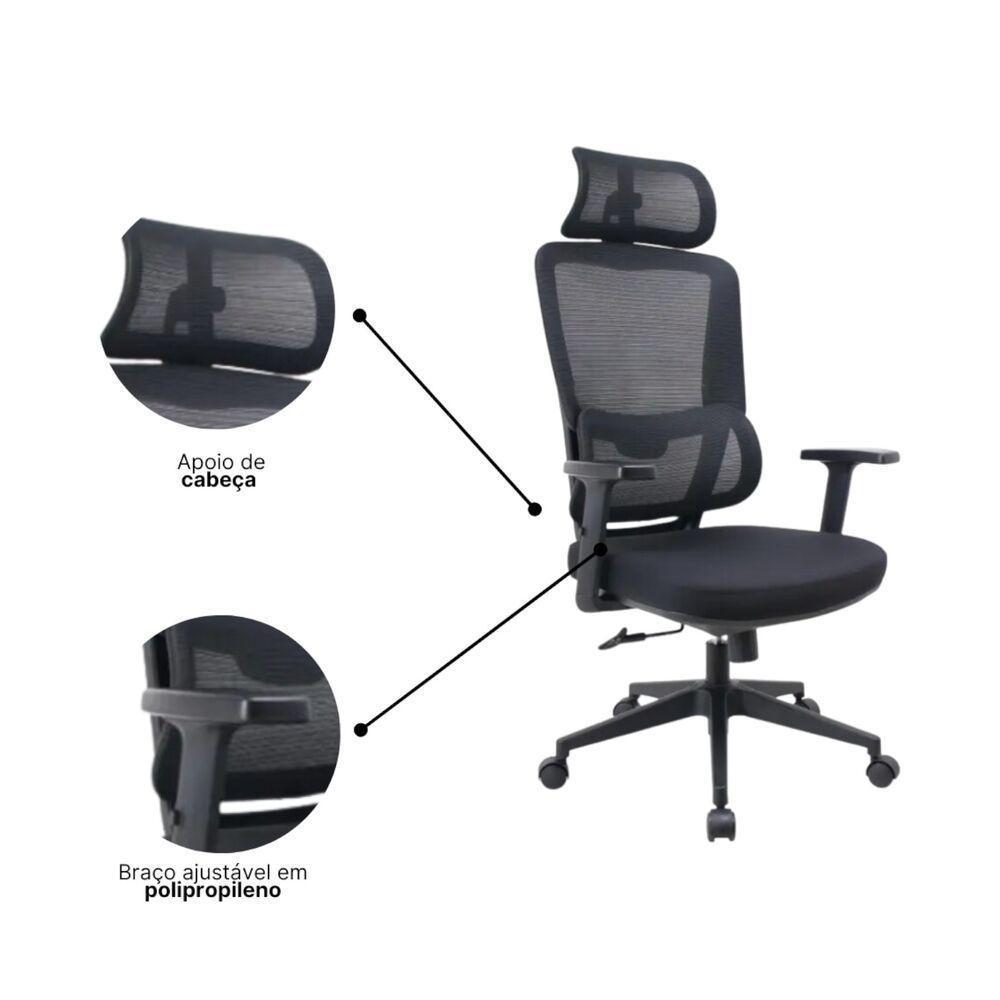 Cadeira Executiva Premium Com Encosto De Cabeça Ajustável E Design Ergonomico - 3