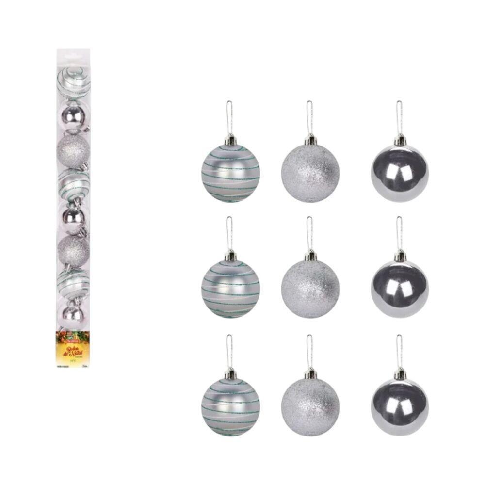 Conjunto Luxuoso De 9 Bolinhas Prateadas Texturizadas Para Um Natal Elegante - 2