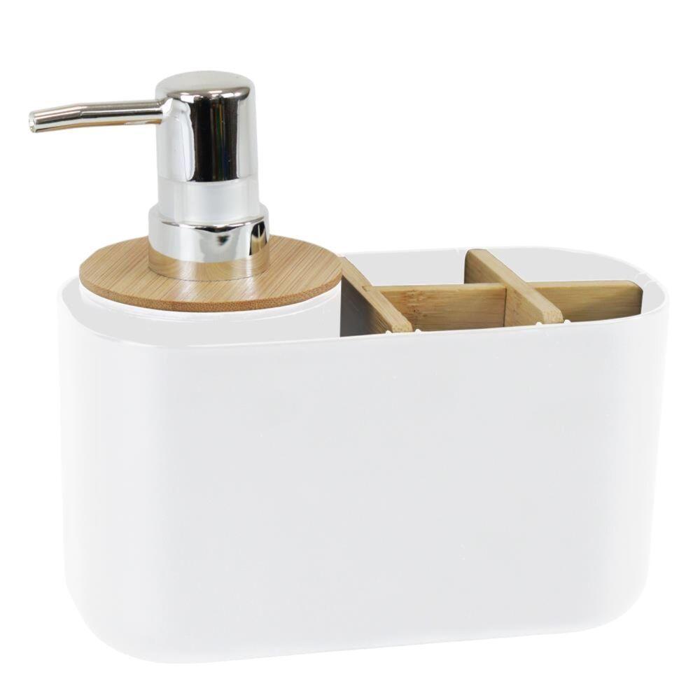 Dispenser De Banheiro Em Bambu Branco Com Organizador Estiloso 280ml - 1