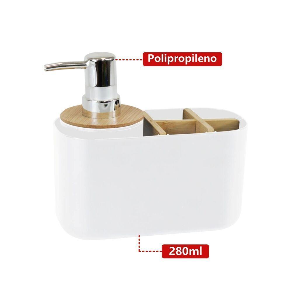Dispenser De Banheiro Em Bambu Branco Com Organizador Estiloso 280ml - 3