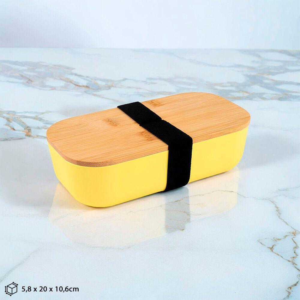 Lancheira Ecológica Amarela 700ml Com Tampa De Bambu - Praticidade E Estilo Para Suas Refeições - 2