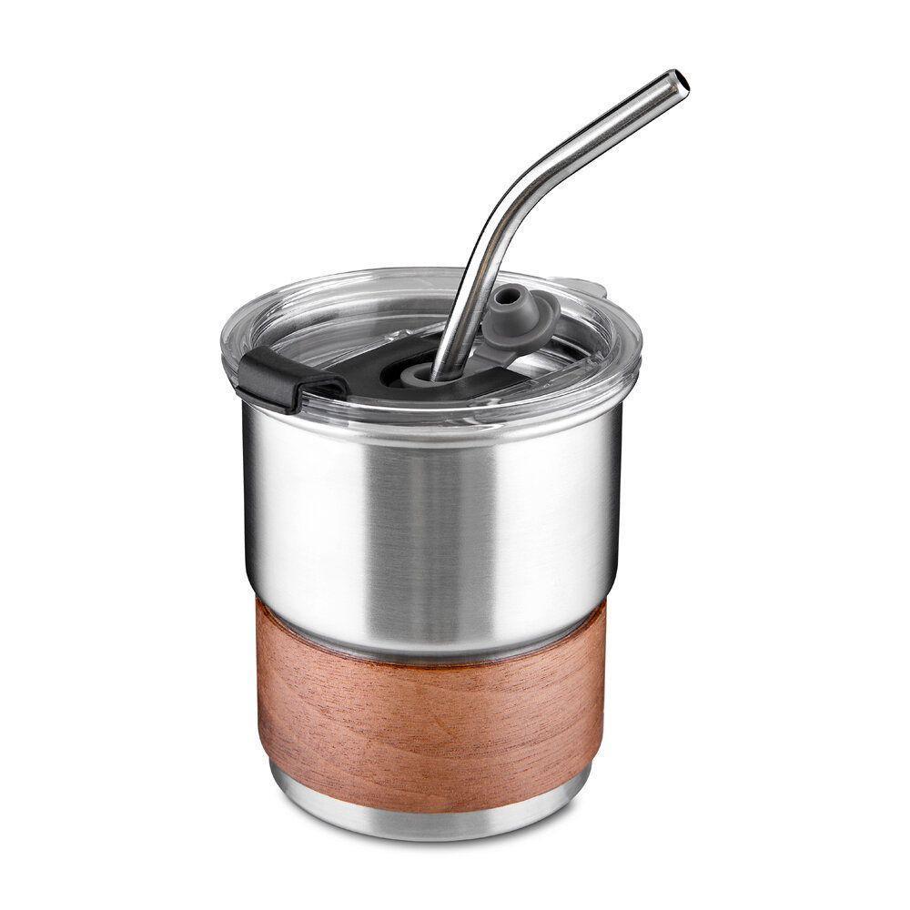 Copo Hermético Em Aço Inox 250ml Com Canudo E Pegador De Fibra Natural - 1