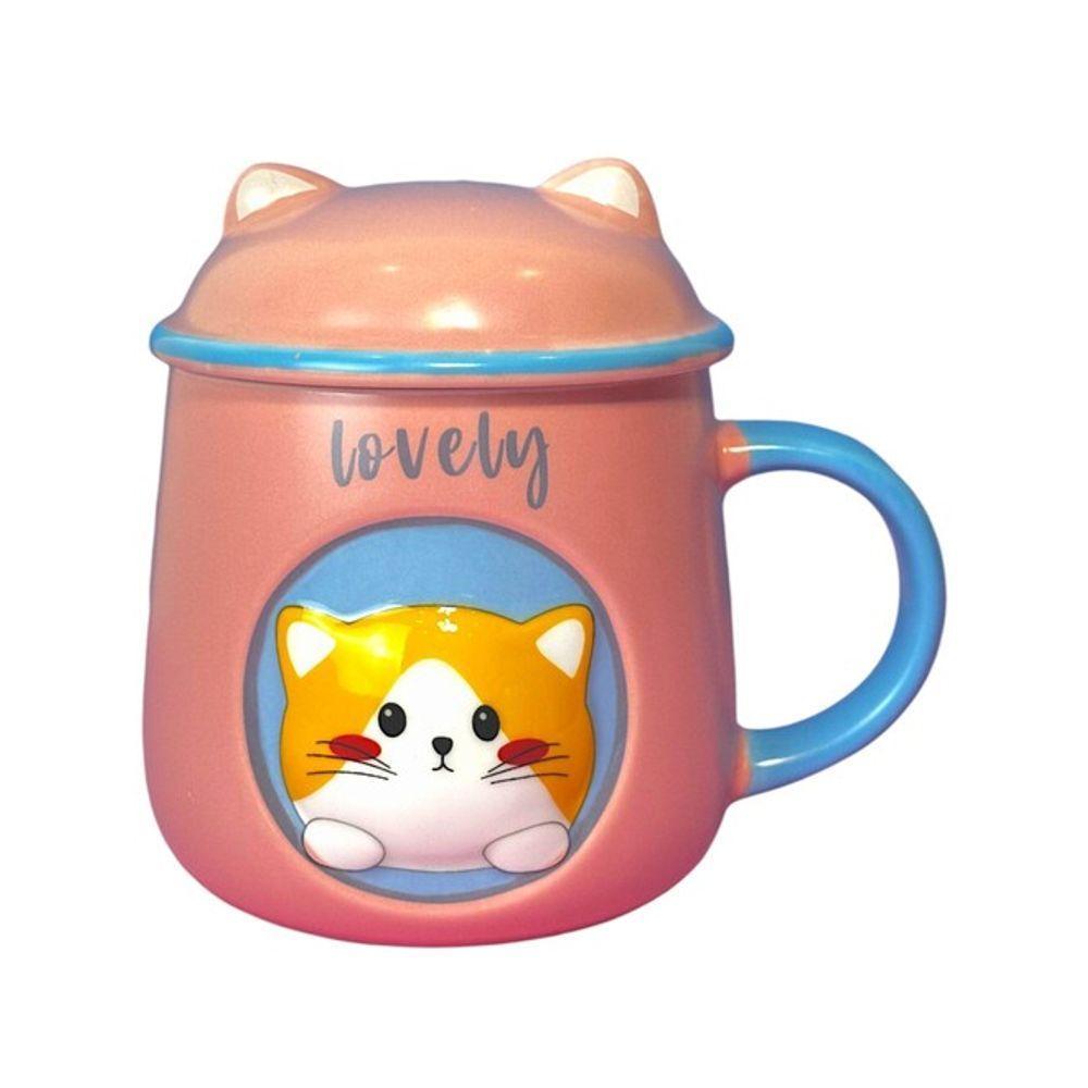 Caneca 3d Gatinho Rosa Com Tampa E Colher - Aconchego E Charme Para Suas Bebidas - 2