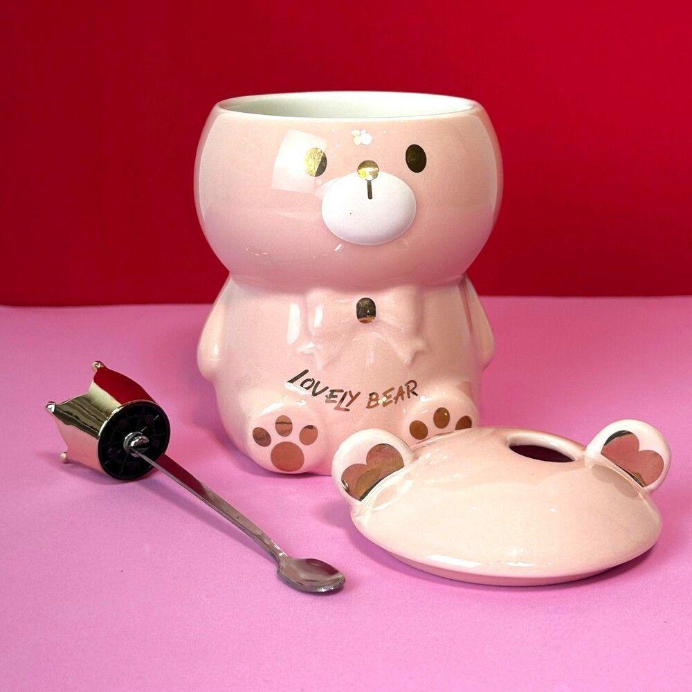 Caneca Ursinho Rosa 3d Com Tampa E Colher – Diversão E Conforto Para O Seu Café Da Manhã - 5