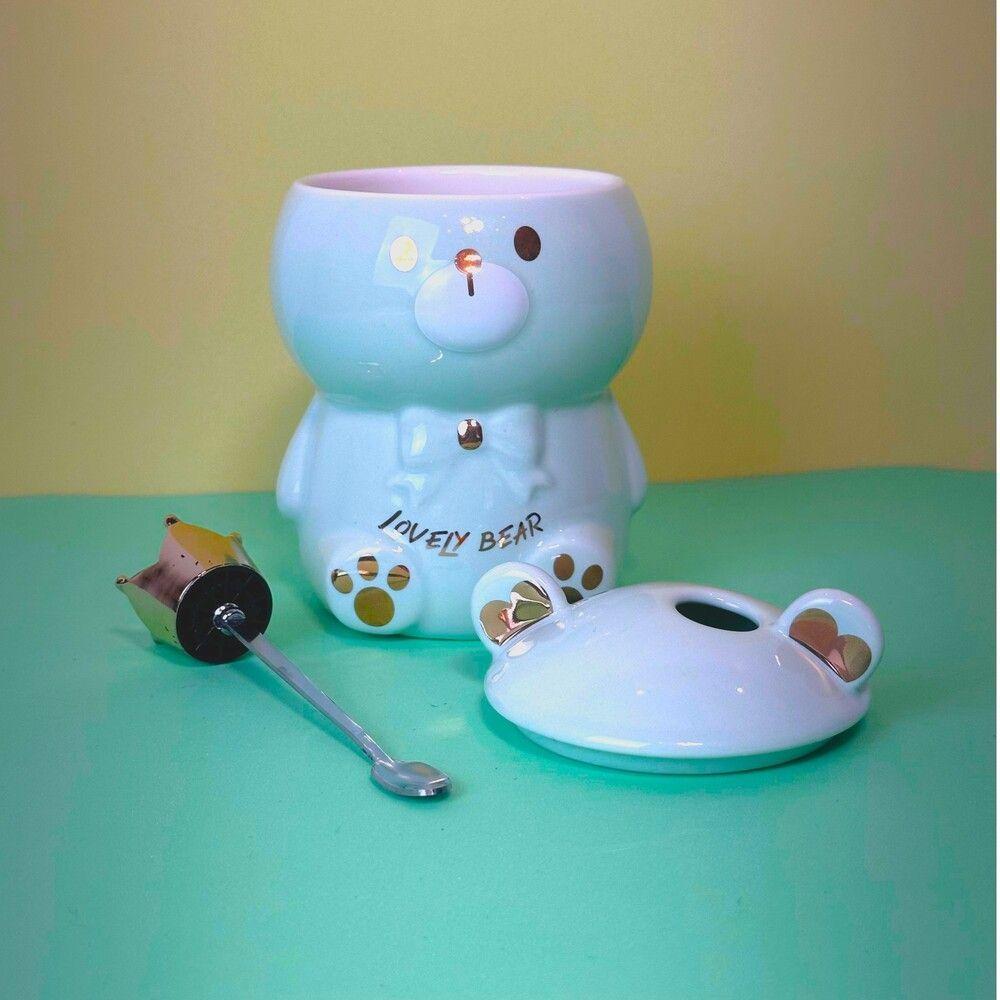 Caneca 3d De Porcelana Com Tampa E Colher - Ursinho Verde, Estilo E Praticidade Em Cada Gole - 5