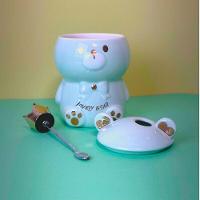 Caneca 3d De Porcelana Com Tampa E Colher - Ursinho Verde, Estilo E Praticidade Em Cada Gole - 5