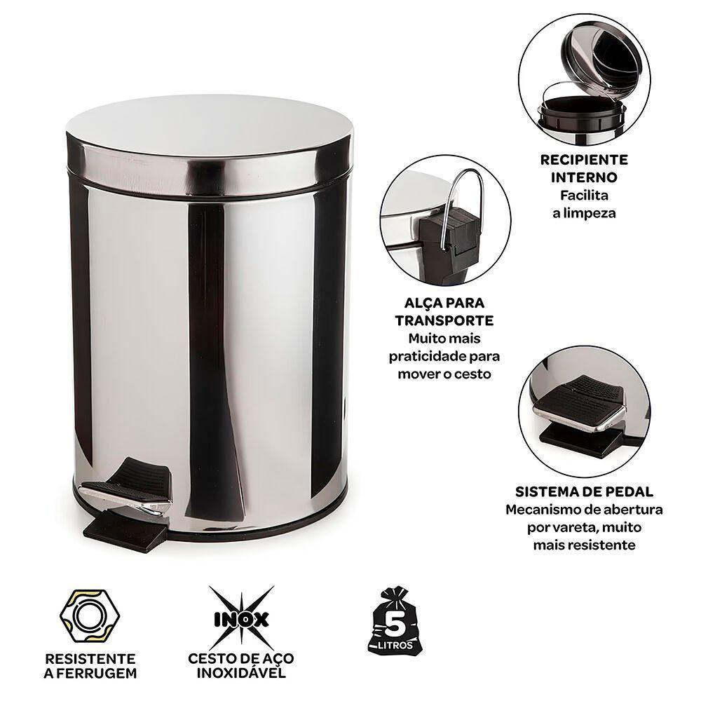 Lixeira Inox Elegante Com Pedal 5l – Estilo E Praticidade Para Ambientes Compactos - 4