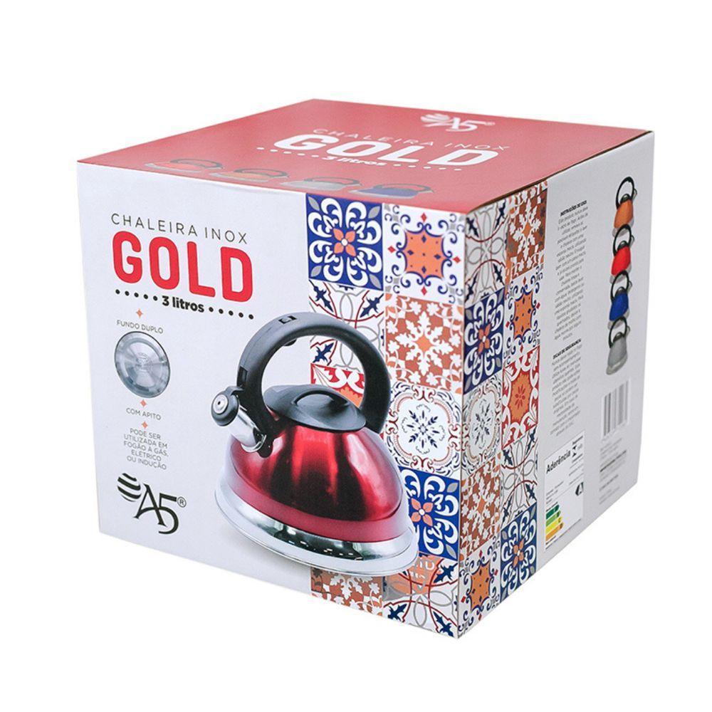 Chaleira Elegante Vermelha Em Inox Com Apito E Fundo Duplo Para Todos Os Fogões - 4
