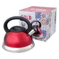 Chaleira Elegante Vermelha Em Inox Com Apito E Fundo Duplo Para Todos Os Fogões - 3