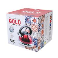 Chaleira Elegante Vermelha Em Inox Com Apito E Fundo Duplo Para Todos Os Fogões