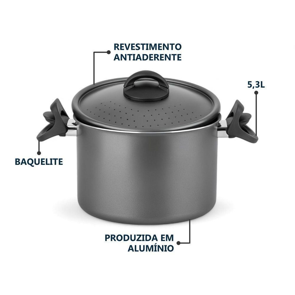 Espagueteira Prática Antiaderente Com Tampa Com Escorredor - 5,3l E ø22cm Para Massas Perfeitas! - 3