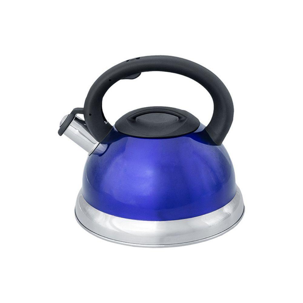 Chaleira Moderna Azul Inox Com Apito E Fundo Duplo - 3l Para Todos Os Fogões - 4