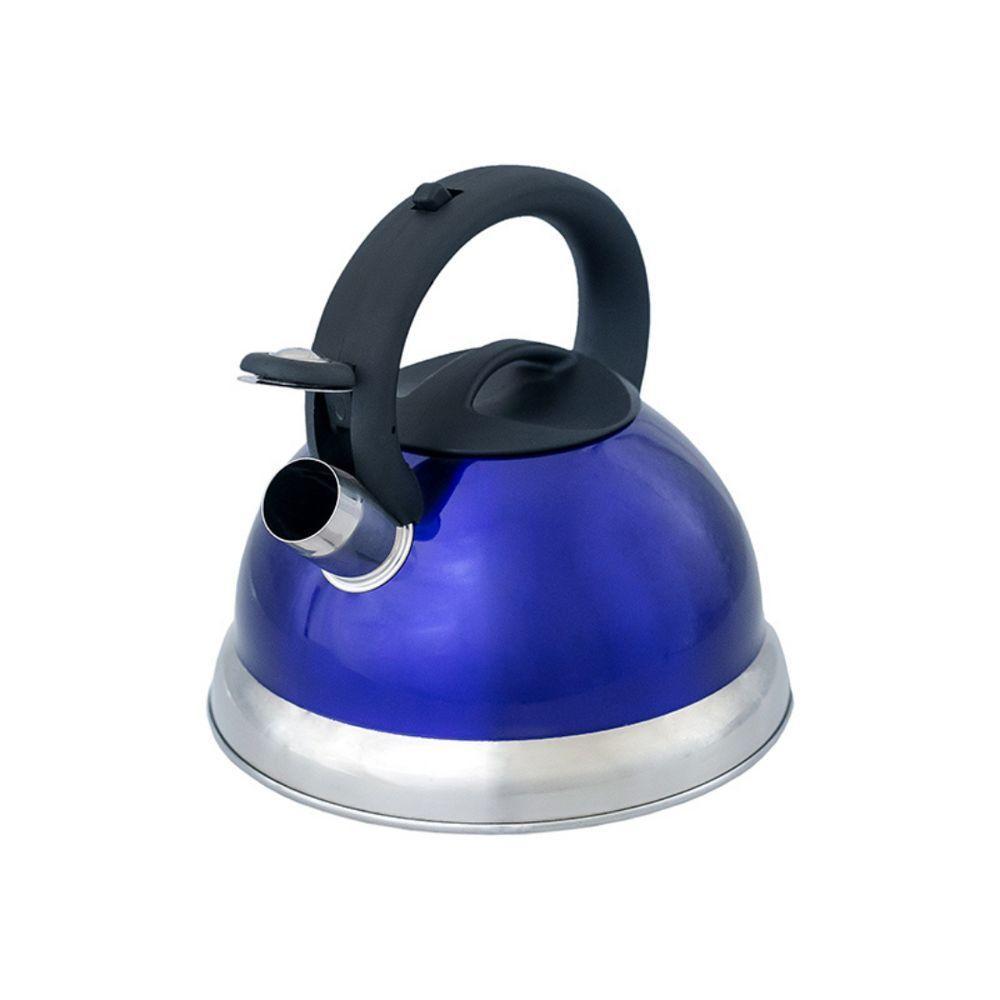 Chaleira Moderna Azul Inox Com Apito E Fundo Duplo - 3l Para Todos Os Fogões - 5