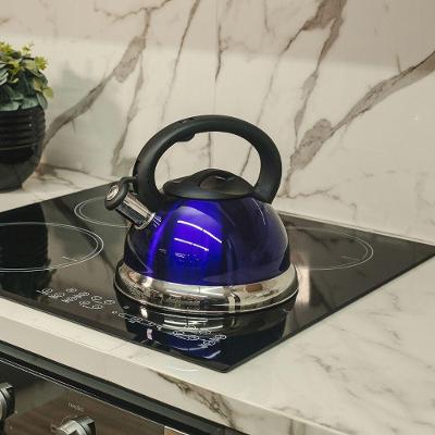 Chaleira Moderna Azul Inox Com Apito E Fundo Duplo - 3l Para Todos Os Fogões