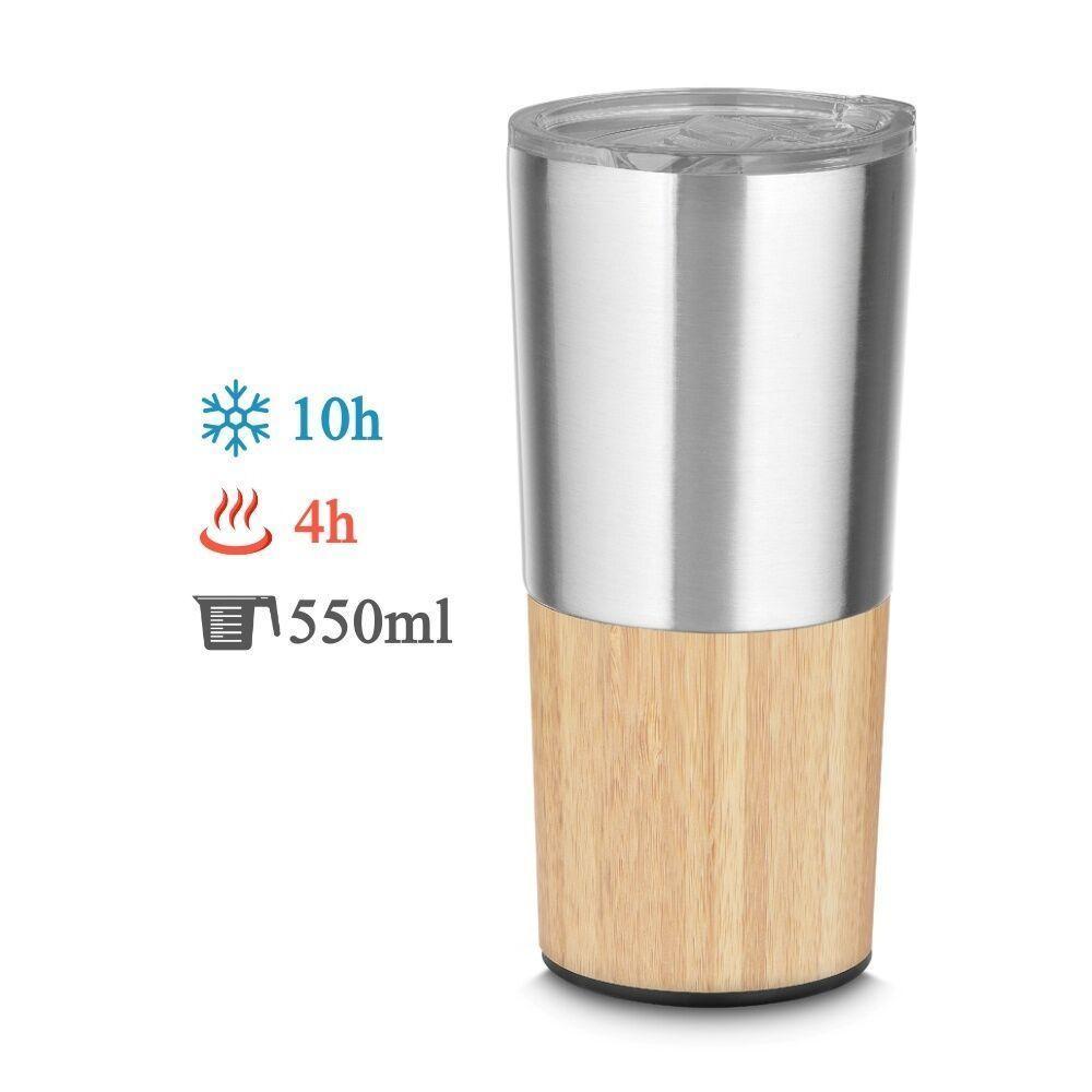 Copo Térmico Elegante De Bambu E Aço Inox 550ml - Estilo E Funcionalidade Para Suas Bebidas - 3