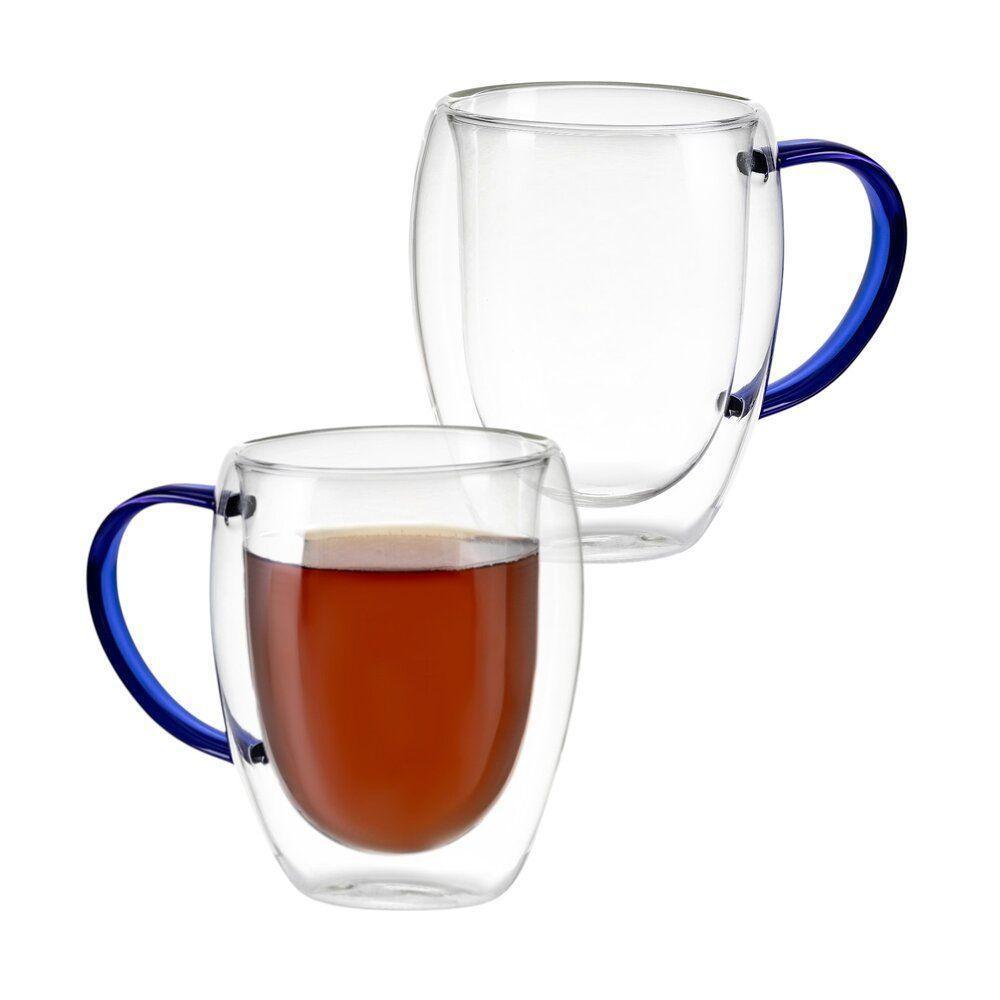 Conjunto Sofisticado De 2 Xícaras De Vidro Borossilicato Azul Com Parede Dupla 350ml - 1