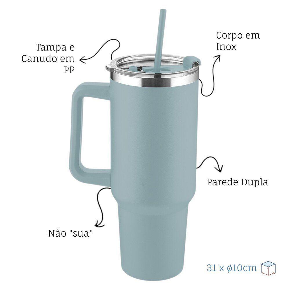 Garrafa Térmica Elegante Em Inox 1300ml Com Alça E Canudo Cinza - Sustentável E Prática - 6