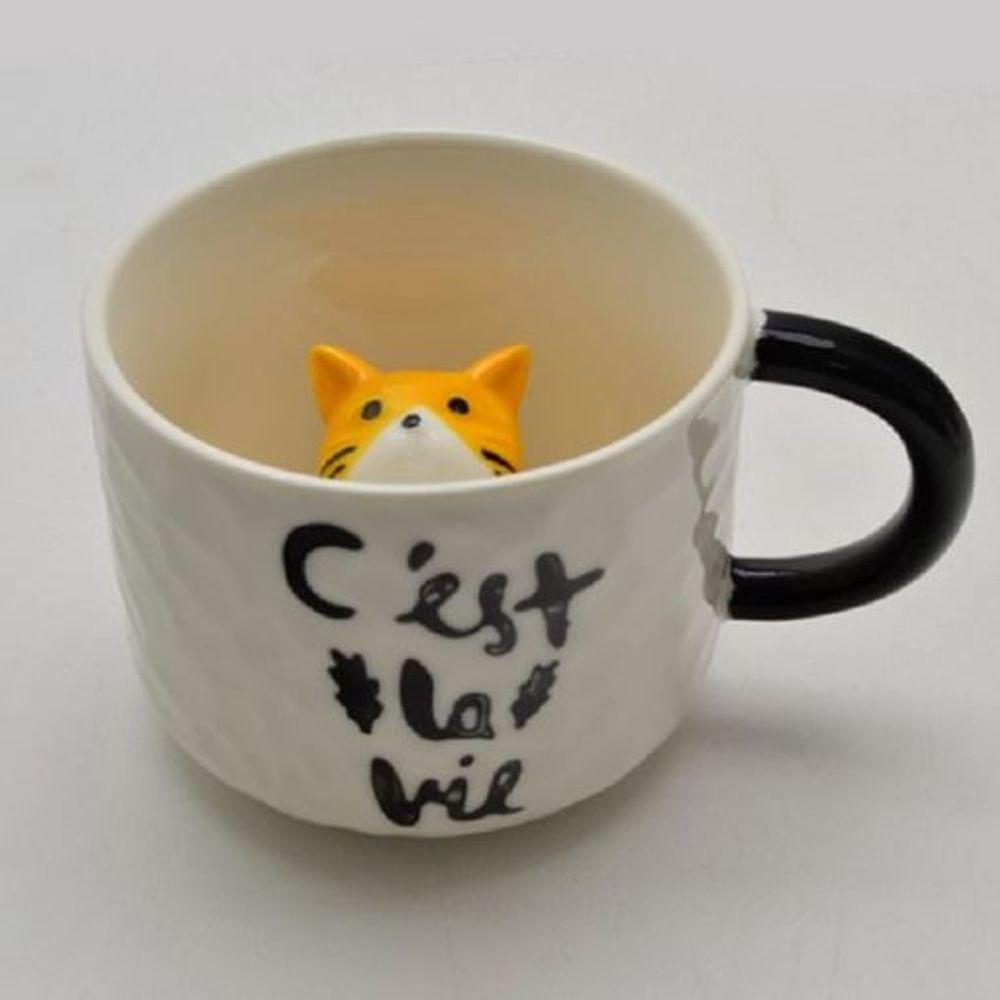 Xícara C'est La Vie 220ml - Café E Charmoso Gatinho Laranja Para Catlovers - 2