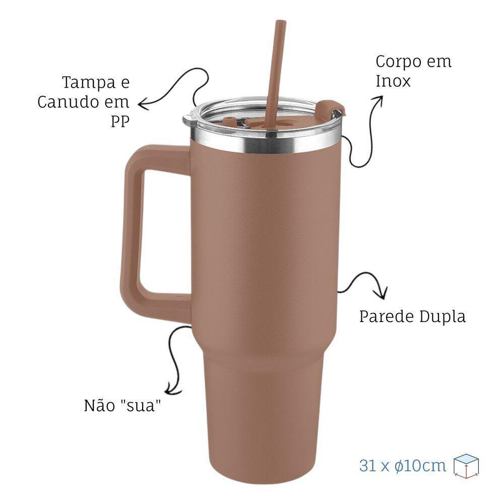 Garrafa Térmica Em Inox Dupla Parede 1300ml Com Alça E Canudo - Sustentável E Elegante - 2