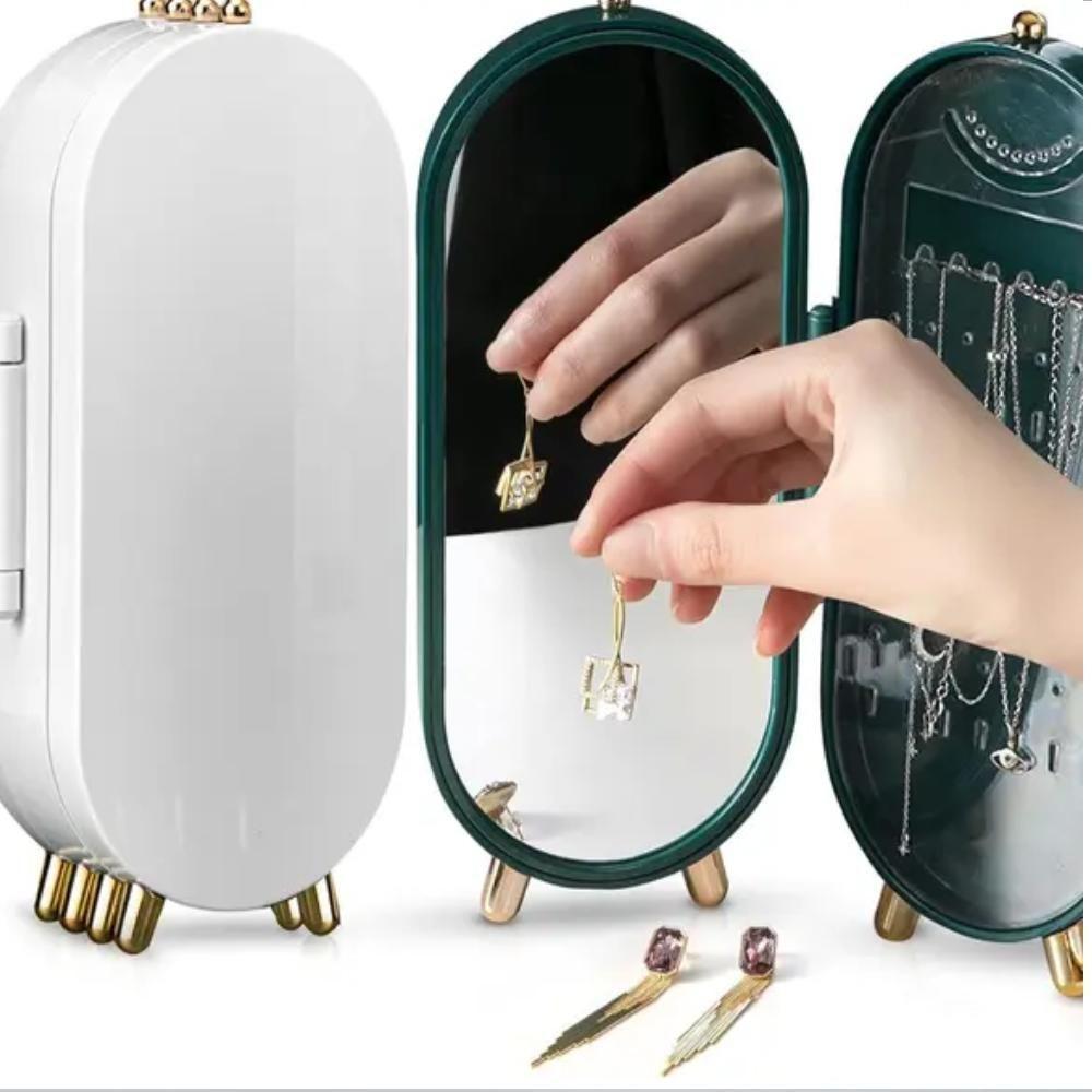 Porta Joias Dobravel Espelho 3 Compartimentos Acrilico Organizador Caixa Armazenadora Branco Versatilidade - 4