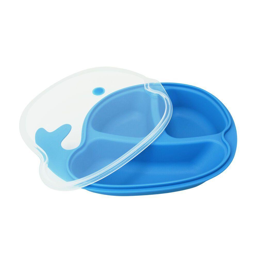 Prato Azul Divertido Em Forma De Baleia Com Divisórias Para Alimentos Infantais - 1