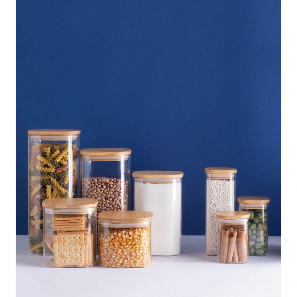 Pote De Vidro Quadrado 250ml Com Tampa De Bambu - Organize Com Estilo E Praticidade - 1