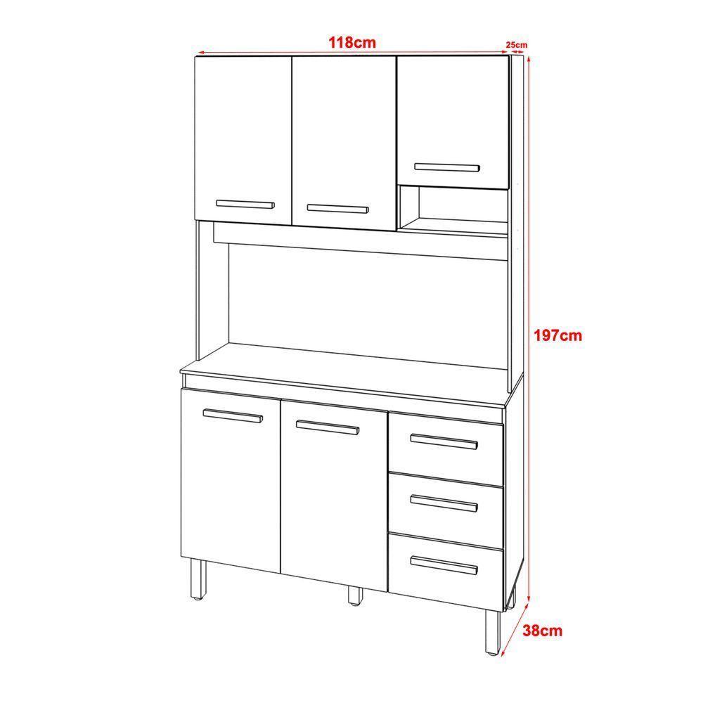 Cozinha Compacta Vivian 120cm 5 Portas 3 Gavetas Armário Aéreo E Balcão Savana Preto - 6