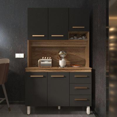 Cozinha Compacta Vivian 120cm 5 Portas 3 Gavetas Armário Aéreo E Balcão Savana Preto