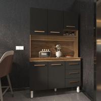 Cozinha Compacta Vivian 120cm 5 Portas 3 Gavetas Armário Aéreo E Balcão Savana Preto - 3
