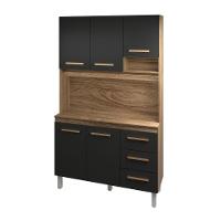 Cozinha Compacta Vivian 120cm 5 Portas 3 Gavetas Armário Aéreo E Balcão Savana Preto