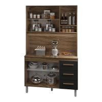 Cozinha Compacta Vivian 120cm 5 Portas 3 Gavetas Armário Aéreo E Balcão Savana Preto - 5