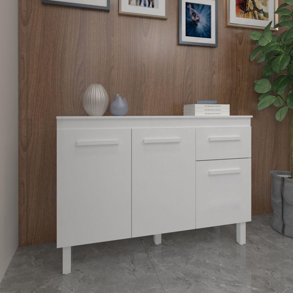 Balcão De Cozinha 3 Portas 2 Gavetas Armário Multiuso Vivian Branco - 1