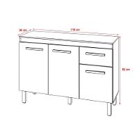 Balcão De Cozinha 3 Portas 2 Gavetas Armário Multiuso Vivian Branco - 6