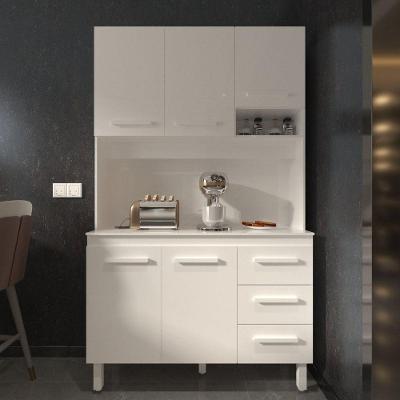 Cozinha Compacta Vivian 120cm 5 Portas 3 Gavetas Armário Aéreo E Balcão Branco