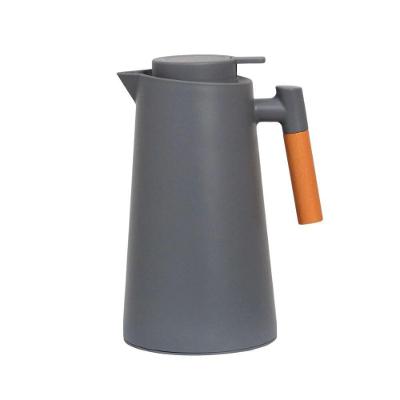 Garrafa Térmica Design Cabo Madeira Botão Abre Fácil Cinza - Vivaflor Decor