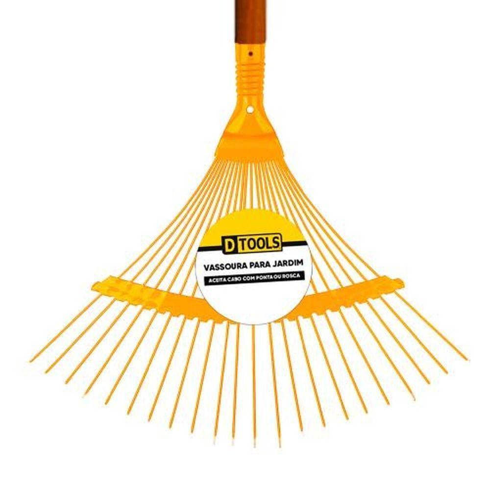 Vassoura De Aço Fixa 22 Dentes Para Jardim - Amarela - Com Cabo Revestido - 1