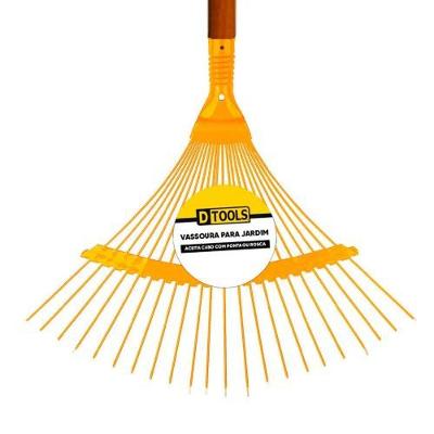 Vassoura De Aço Fixa 22 Dentes Para Jardim - Amarela - Com Cabo Revestido