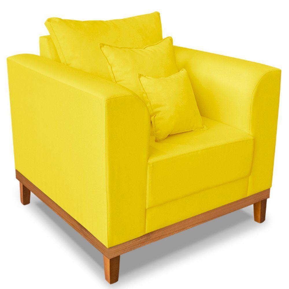 Poltrona Estofada Decorativa Beny Tecido Suede Amarelo - 3