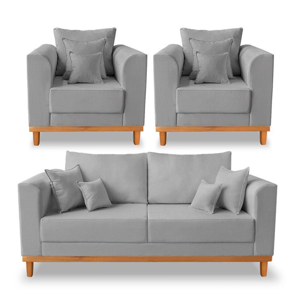 Kit Sofá 3 Lugares E 2 Poltronas Beny Viena Linho Cinza - 1
