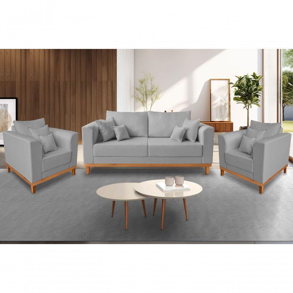 Kit Sofá 3 Lugares E 2 Poltronas Beny Viena Linho Cinza - 2