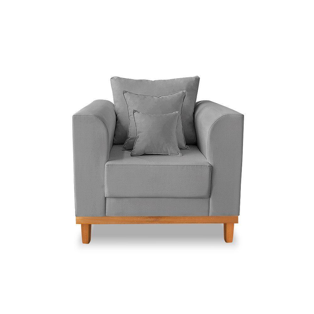 Kit Sofá 3 Lugares E 2 Poltronas Beny Viena Linho Cinza - 6