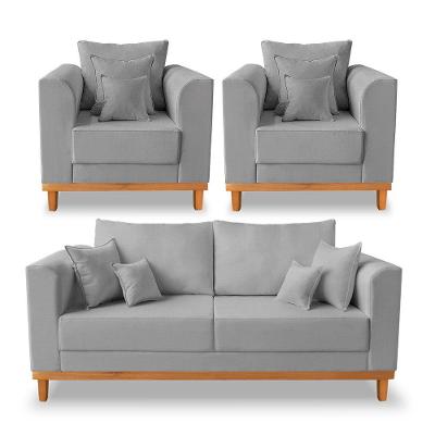 Kit Sofá 3 Lugares E 2 Poltronas Beny Viena Linho Cinza