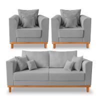 Kit Sofá 3 Lugares E 2 Poltronas Beny Viena Linho Cinza - 1