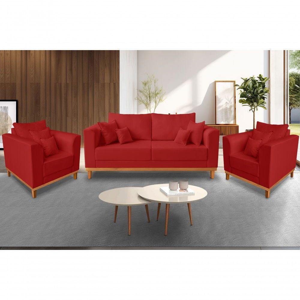 Kit Sofá 3 Lugares E 2 Poltronas Beny Viena Suede Vermelho - 2