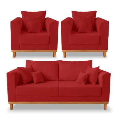 Kit Sofá 3 Lugares E 2 Poltronas Beny Viena Suede Vermelho
