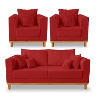 Kit Sofá 3 Lugares E 2 Poltronas Beny Viena Suede Vermelho - 1