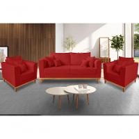 Kit Sofá 3 Lugares E 2 Poltronas Beny Viena Suede Vermelho - 2