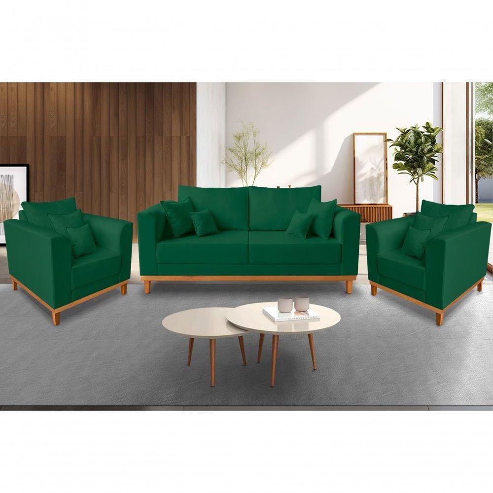 Kit Sofá 3 Lugares E 2 Poltronas Beny Viena Suede Verde - 5