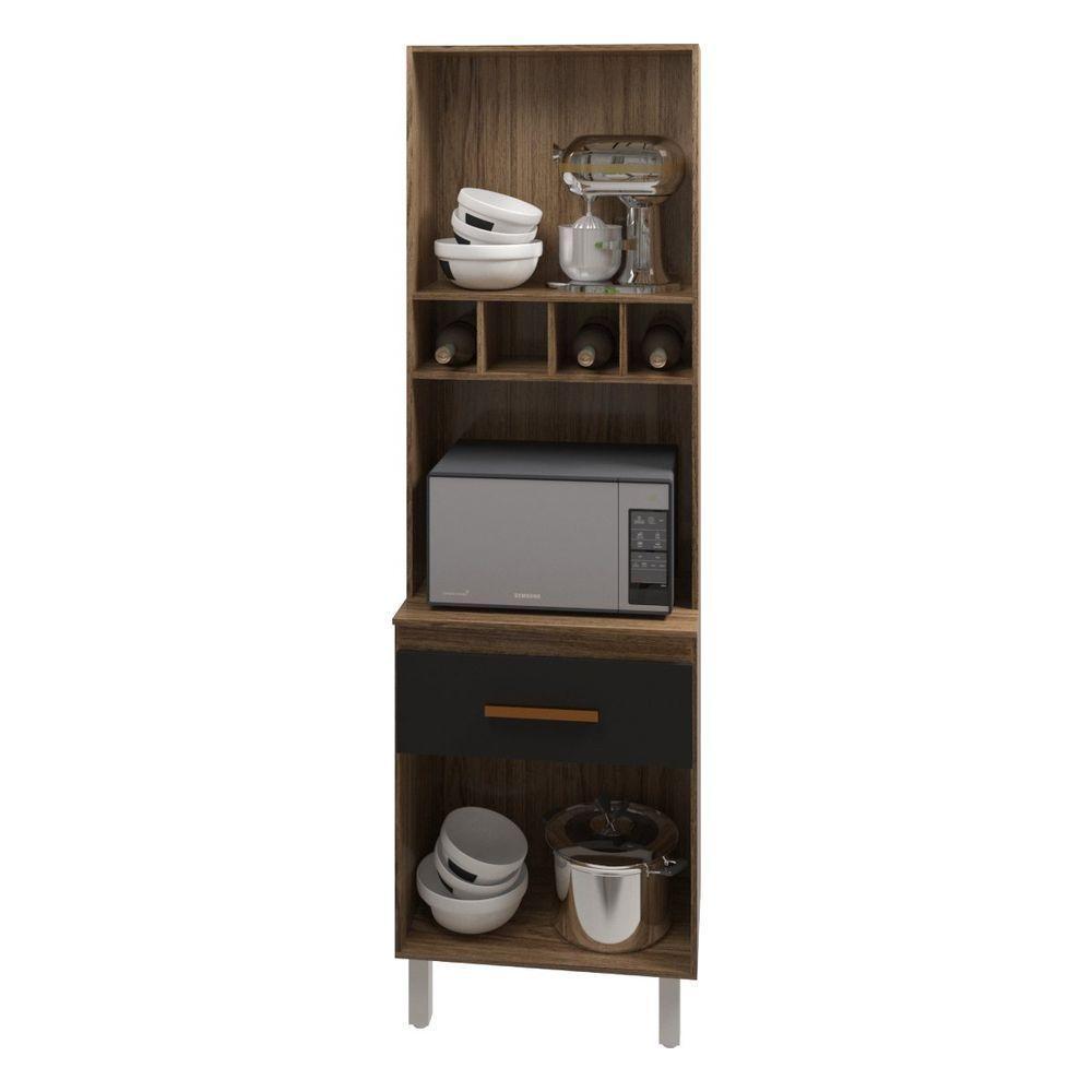 Armário Paneleiro Vivian Com Adega 4 Portas 1 Gaveta Cozinha Compacta Savana Preto - 2