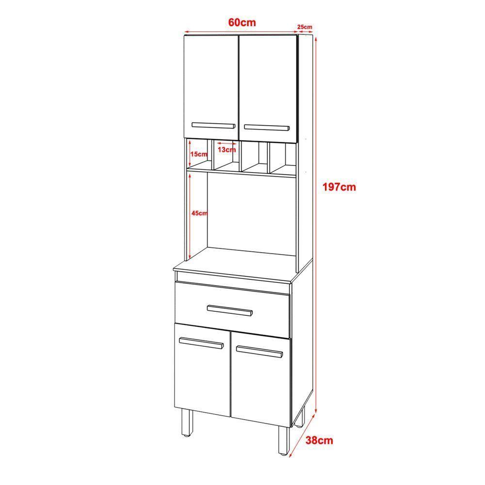 Armário Paneleiro Vivian Com Adega 4 Portas 1 Gaveta Cozinha Compacta Savana Preto - 3